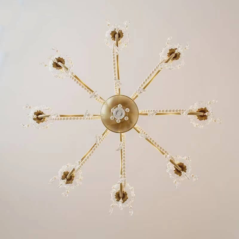 Modern Luxury Candelabra Pearl Crystal Brass 6/8 Light Chandelier