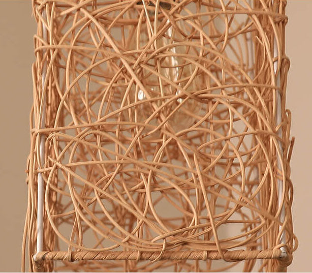 Vintage Rattan Weaving Square Shape 1-Light Pendant Light