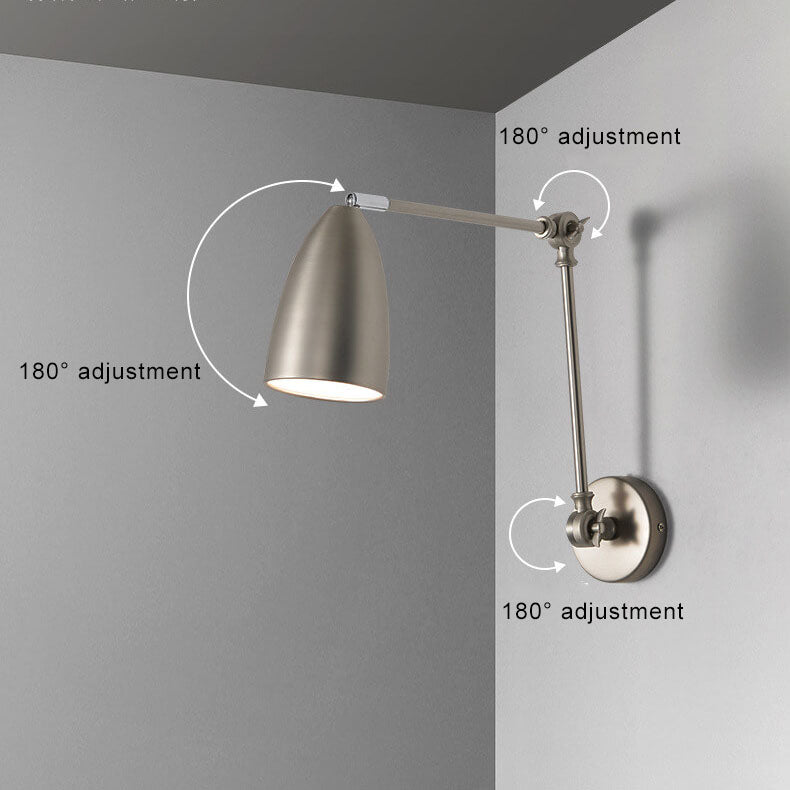 Lampe murale à bras oscillant industriel rétro rotatif rétractable en fer à 1 lumière 