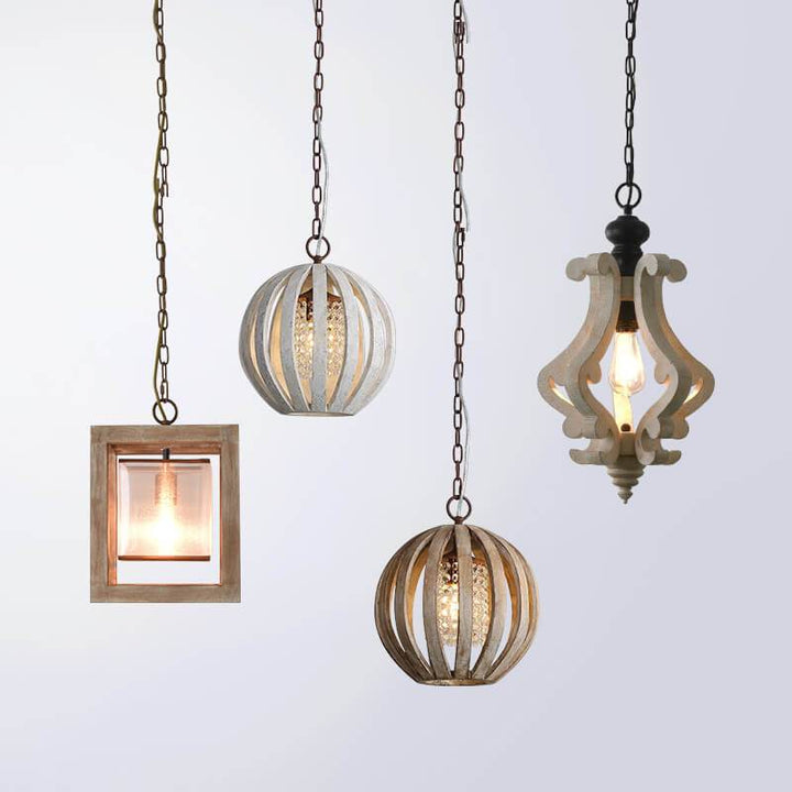 Vintage Country Holz Geometrische 1-Licht Pendelleuchte im gealterten Stil 