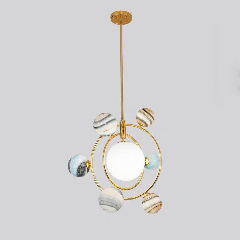 Modern Planet Round Glass 7-Light Chandelier