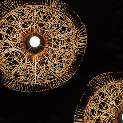 Rattan Weaving Scalloped Dome 1-Licht-Pendelleuchte 