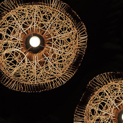 Rattan Weaving Scalloped Dome 1-Light Pendant Light