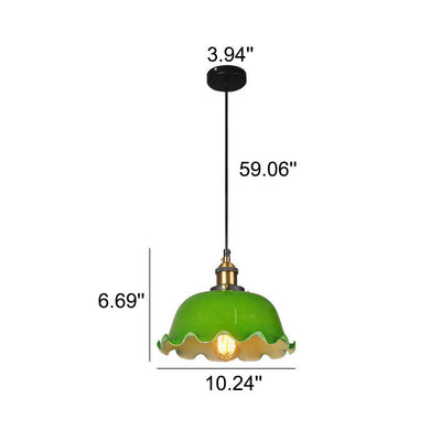 Vintage Green Glass Dome 1-Light Pendant Light