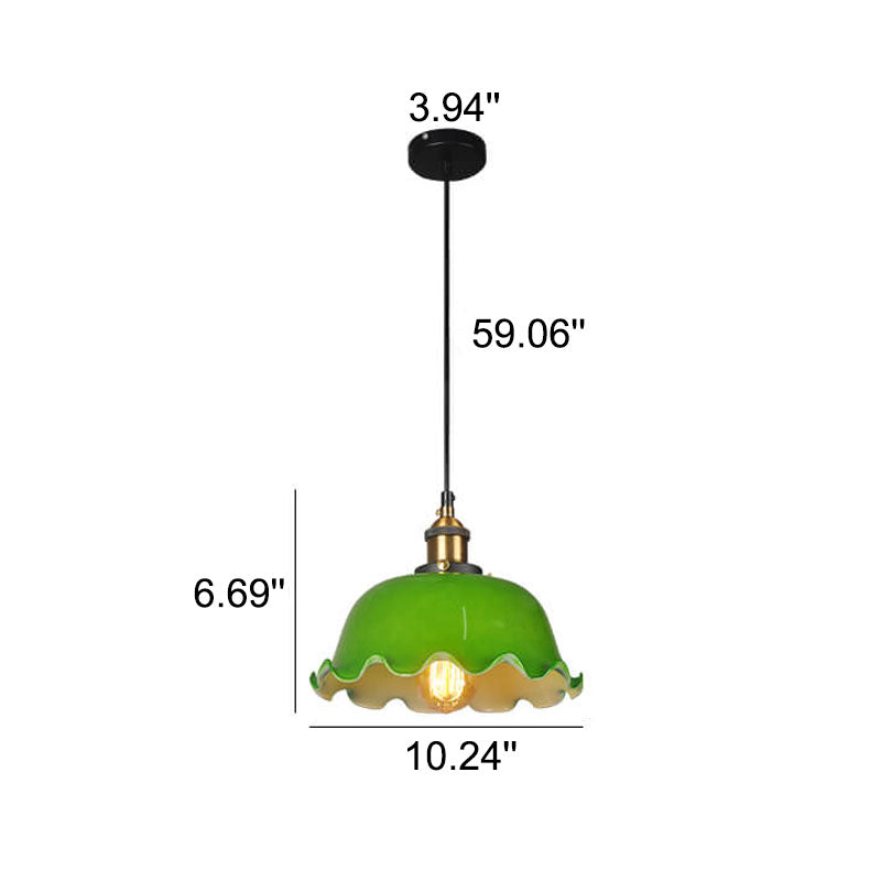 Grüne Vintage 1-flammige Glaskuppel-Pendelleuchte 