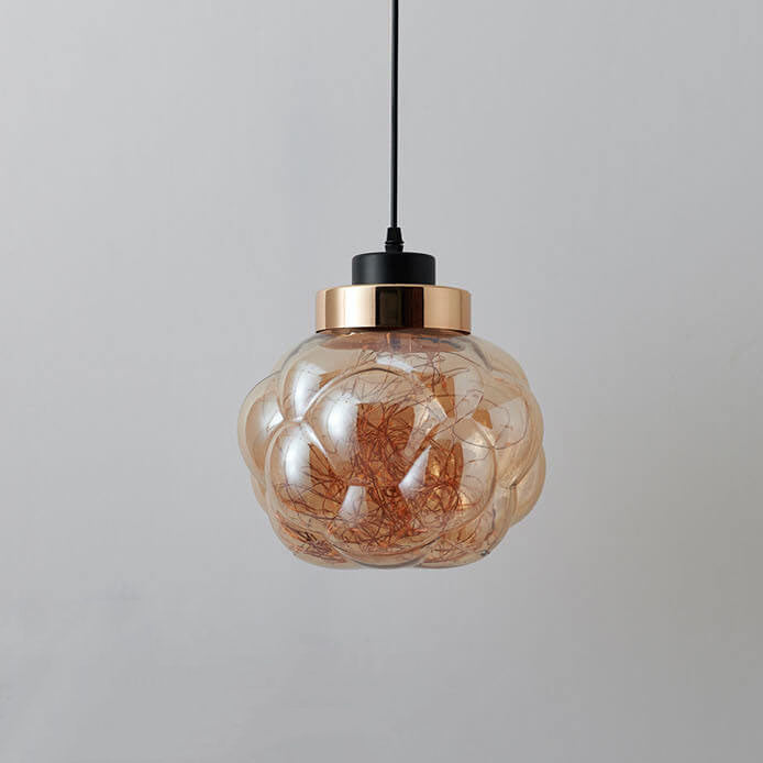 Lampe suspendue LED à 1 lumière en pot de perles de verre créative et moderne 