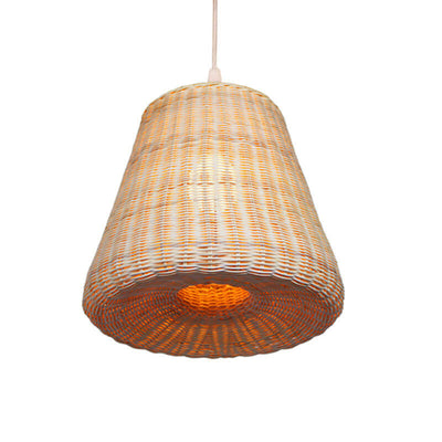 Rustic Rattan Weaving Cylinder Dome 1-Light Pendant Light