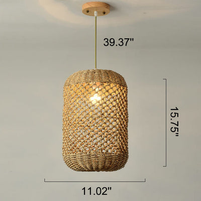 Vintage Straw Weaving Column 1-Light Pendant Light