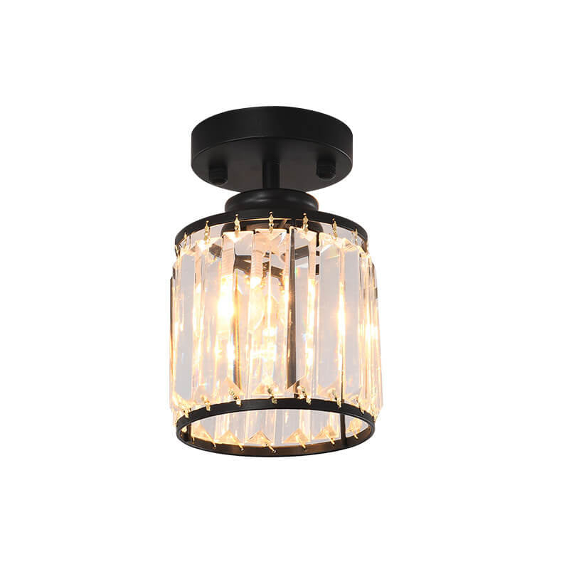 Modern Iron Crystal Cylindrical 1-Light Semi-Flush Mount Ceiling Light