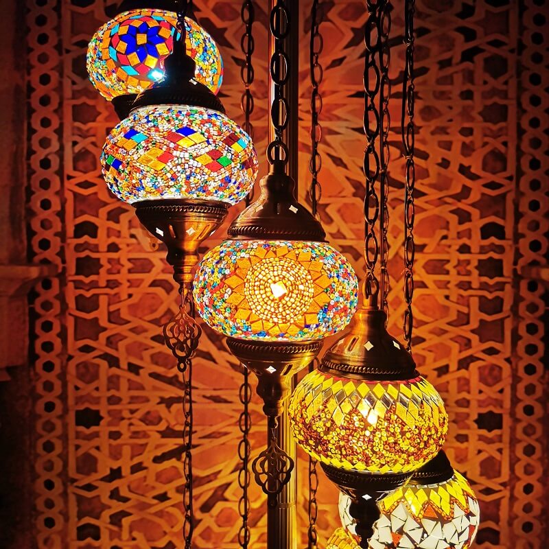 Retro Turkish Moroccan Globe 9-Light Standing Floor Lamp