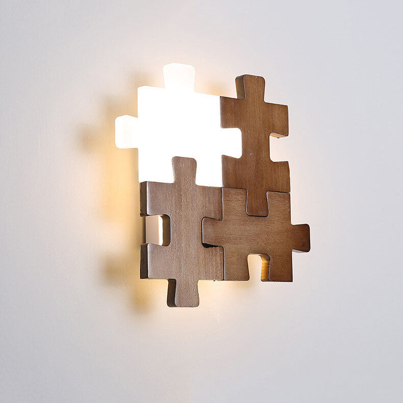 Nordic Wood Puzzles 1-Light LED Wall Sconce Lamp