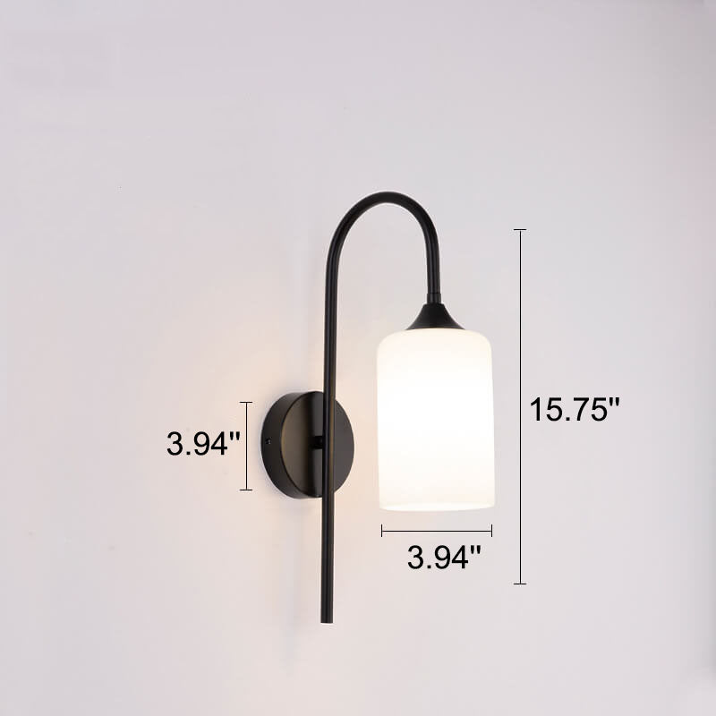 Modern Minimalist Glass Cylindrical Shade Bending Arm 1-Light Wall Sconce Lamp