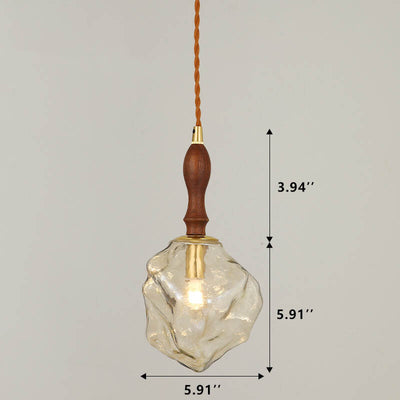 Vintage Lava Ice Cube Glass Walnut 1-Light LED Pendant Light