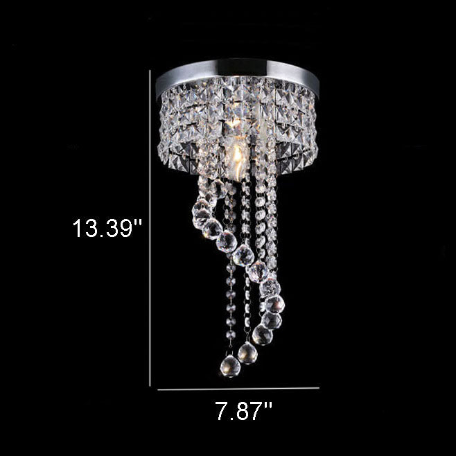 Modern Luxury Round Crystal Hanging 1-Light Flush Mount Ceiling Light