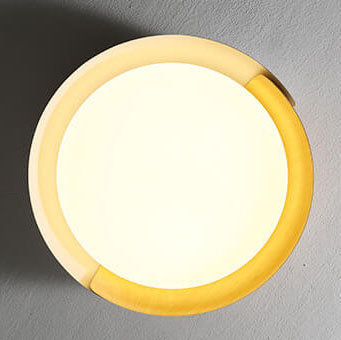 Minimalist Round Bowl Wood Grain LED Flush Mount Ceiling Light