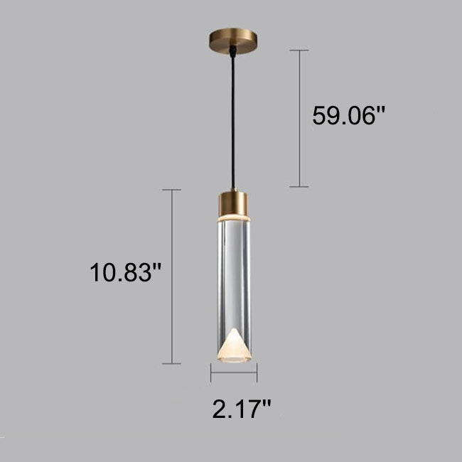 Moderne minimalistische kristallzylindrische Messing-LED-Pendelleuchte 