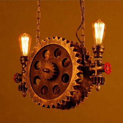 Industrial Gear Wheel Wrought Iron 2-Light Chandelier