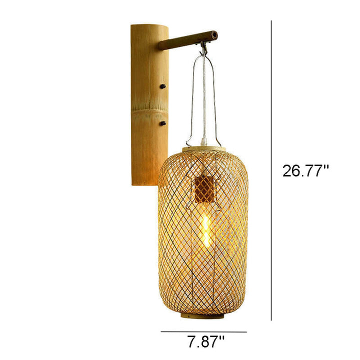 Moderne Bambusgeflecht-Säulenlaterne 1-Licht Wandleuchte 