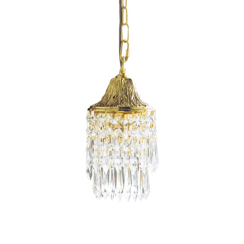 Lámpara colgante de 1 luz de cristal y latón con campanillas vintage 
