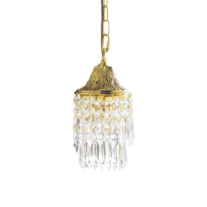 Lámpara colgante de 1 luz de cristal y latón con campanillas vintage 