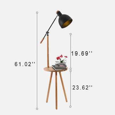 Industrial Iron Shade Wood Shelf 1-Light Standing Floor Lamp