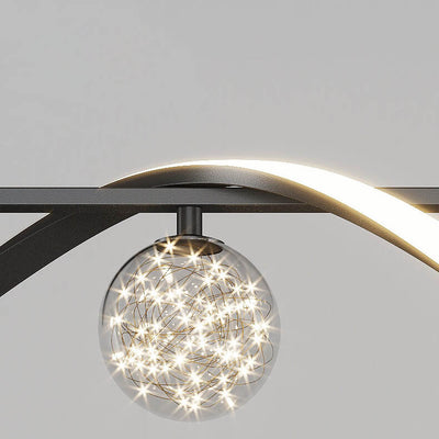 Modern Creative Curve Long Striped Glass Ball LED Chandelier