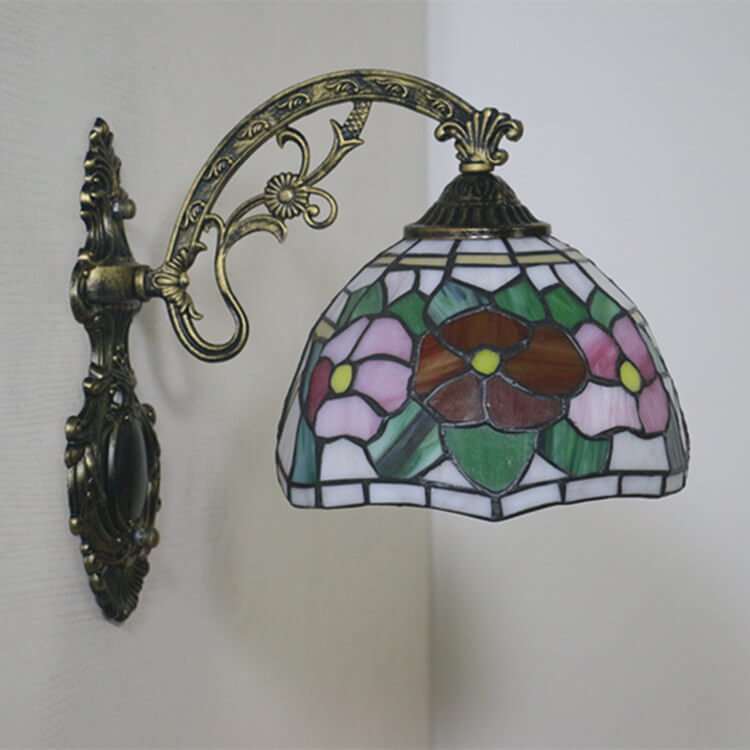 Tiffany European Stained Glass Flower 1-Light Wall Sconce Lamp