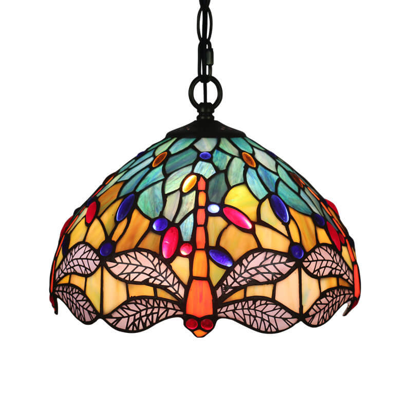 Tiffany Retro Dome Buntglas-Libelle 1-flammige Pendelleuchte 