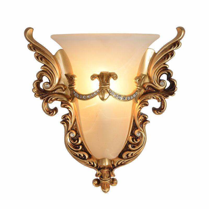 European Retro Flared Carving Resin 1-Light Wall Sconce Lamp