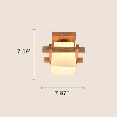 Modern Wooden Square Cube 1-Light Semi-Flush Mount Ceiling Light