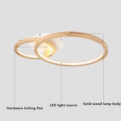 Nordic Wooden 2-Circle Ring LED Flush Mount Ceiling Light