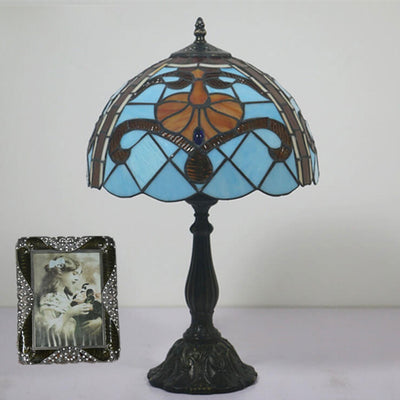 Lampe de table méditerranéenne à 1 lumière en verre Tiffany européen 
