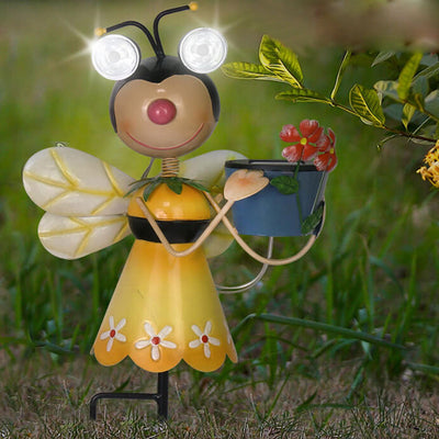 Solar Creative Bees Ladybug Iron Outdoor Patio Decorative Ground Plug Path Light