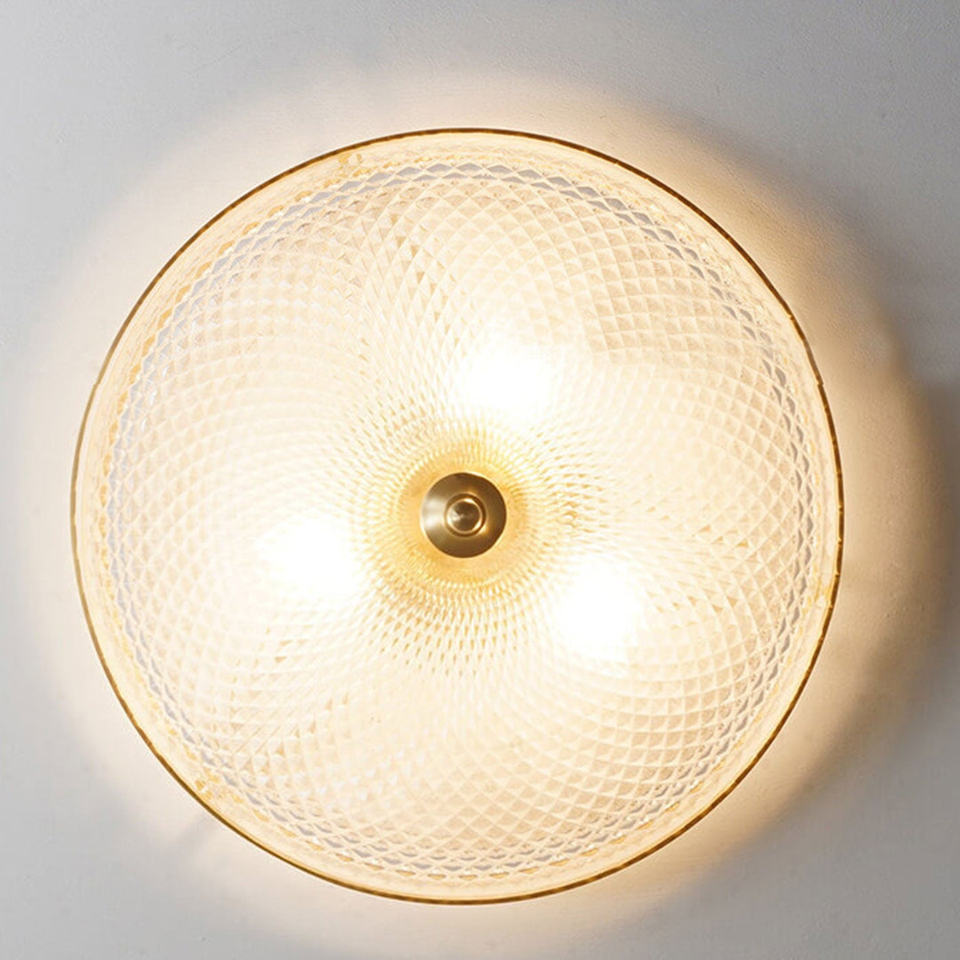 Lámpara de Techo Empotrada de Lujo Vintage Redonda de Latón con Tazón de Vidrio y 3 Luces 