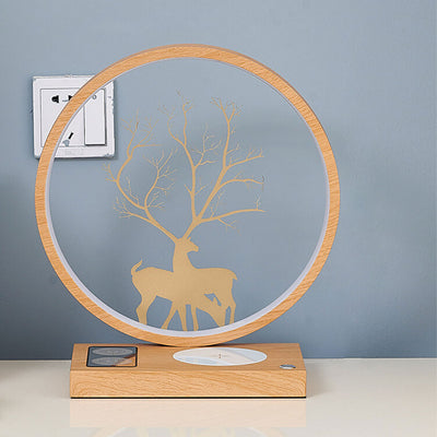 Lampe de table décorative tactile de chargement sans fil LED avec design créatif de cerf rond 