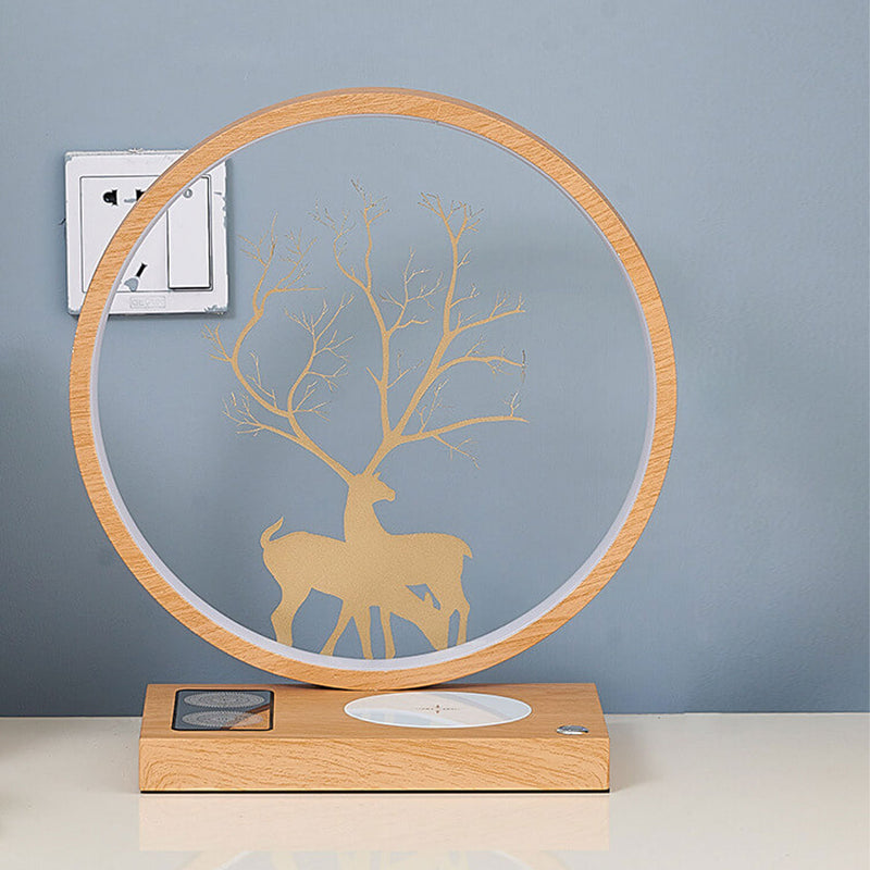 Lampe de table décorative tactile de chargement sans fil LED avec design créatif de cerf rond 