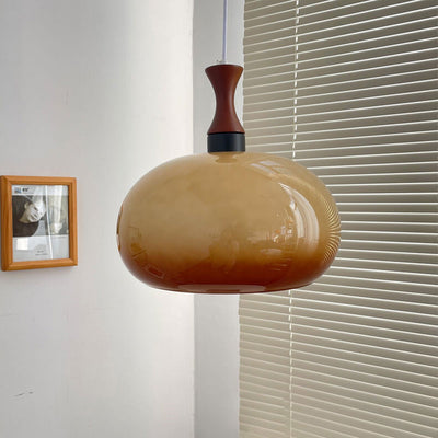 Vintage Wood Glass Flat Ball Design 1-Light Pendant Light