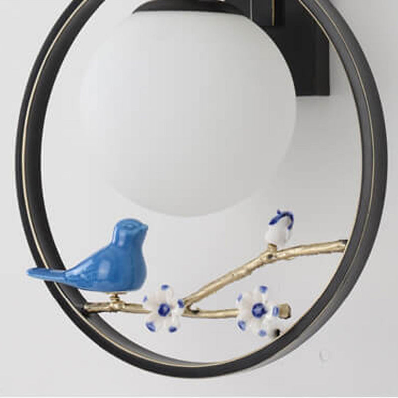 Applique murale 1-lumière avec boule en verre ronde chinoise moderne et branche d&