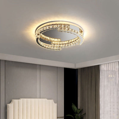 Round Simple Stainless Steel Crystal Multilayer Design LED Flush Mount Light