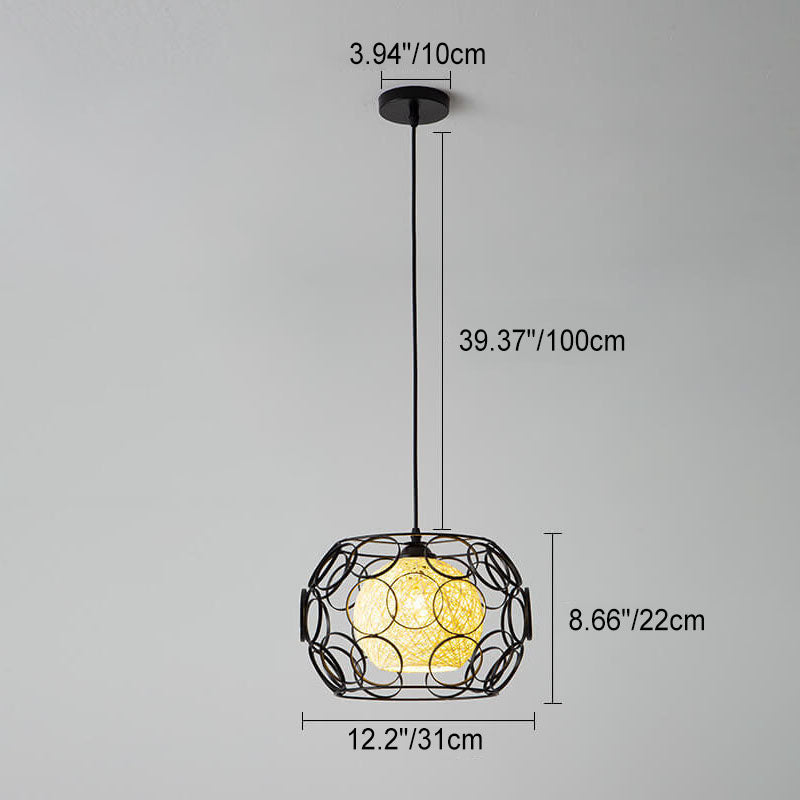 Nordic Creative Weaving Hemp Ball Iron Drum 1-Light Pendant Light