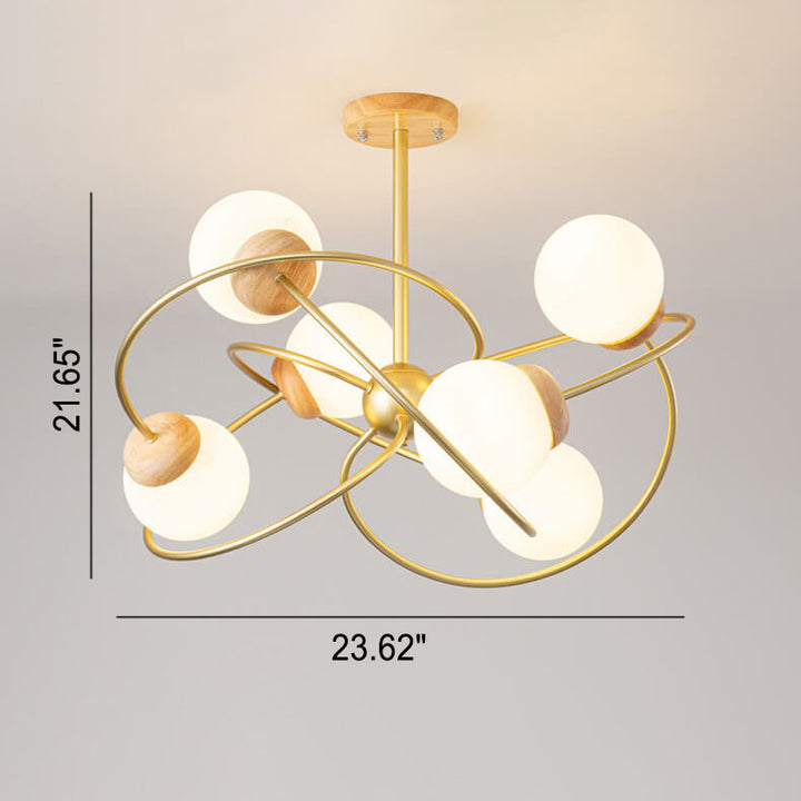 Moderner minimalistischer Orb Rubberwood Glas 4/6-Licht Insel Licht Kronleuchter 