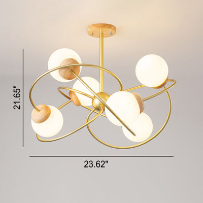 Kugelkronleuchter im antiken Stil aus goldenem Metall mit 3/6-Leuchten 