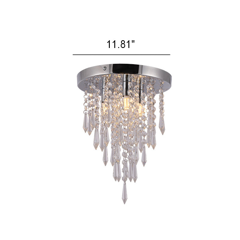 Modern Minimalist Crystal Bead Curtain Round 3-Light Flush Mount Ceiling Light