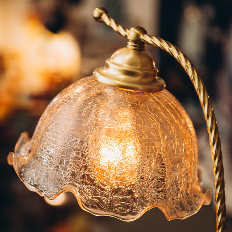 Lampe de table décorative à 1 lumière avec abat-jour en verre français rétro 