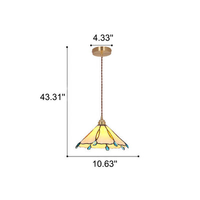 Vintage Tiffany Stained Glass Umbrella Shape 1-Light Pendant Light