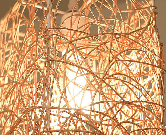 Lámpara colgante de 1 luz con forma cuadrada de tejido de ratán vintage 