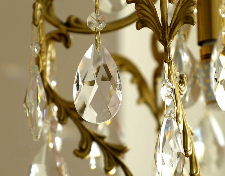 Lámpara colgante elegante de 1 luz de cristal de latón vintage francés 