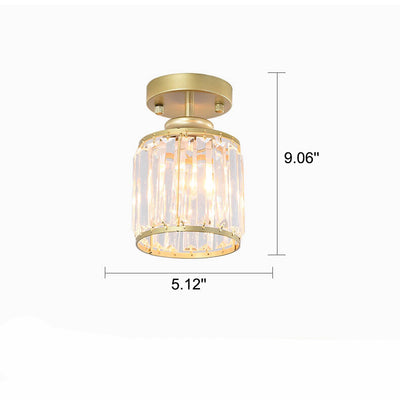 Modern Iron Crystal Cylindrical 1-Light Semi-Flush Mount Ceiling Light