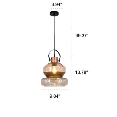 Industrial Amber Geometric Jar Glass 1-Light Pendant Light