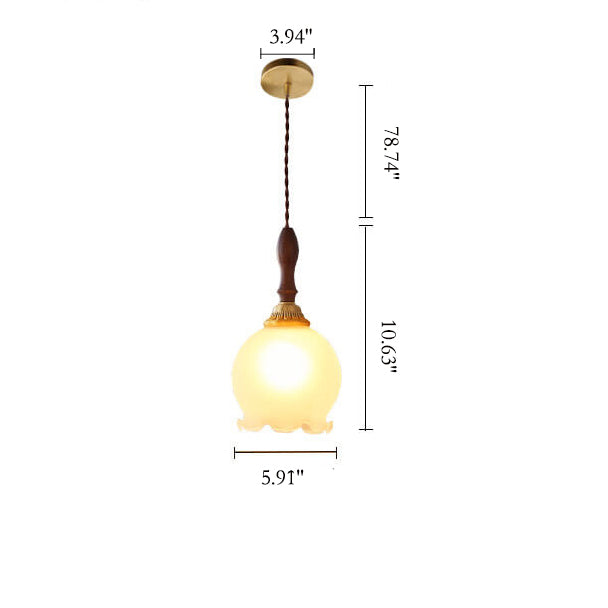 Lámpara Colgante de 1 Luz de Tulipán de Vidrio Vintage Francés 
